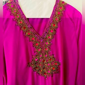 Beautiful, sheer tunic top with gold jeweled embroidery. Size small/medium